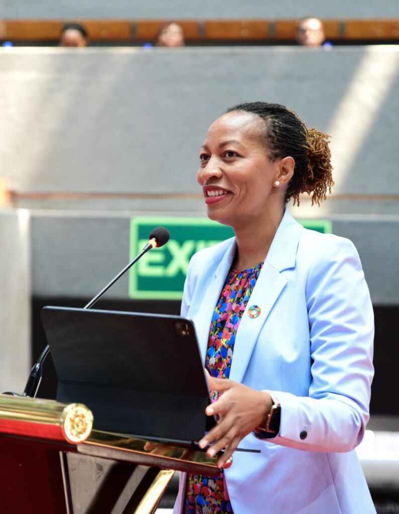 A speaker addressing delegates